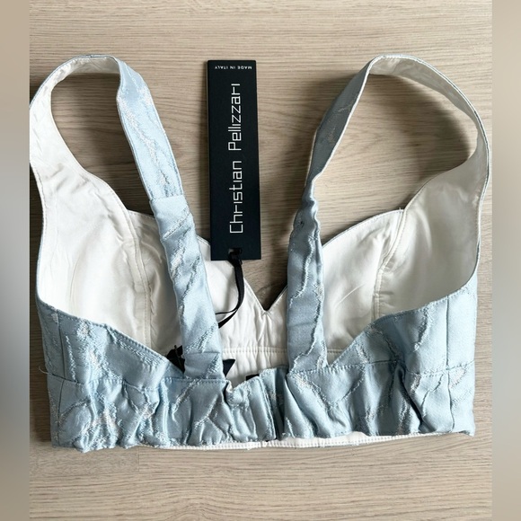 NWT Christian Pellizarri Blue Textured Bra Crop Top Made in Italy RARE - Picture 5 of 9